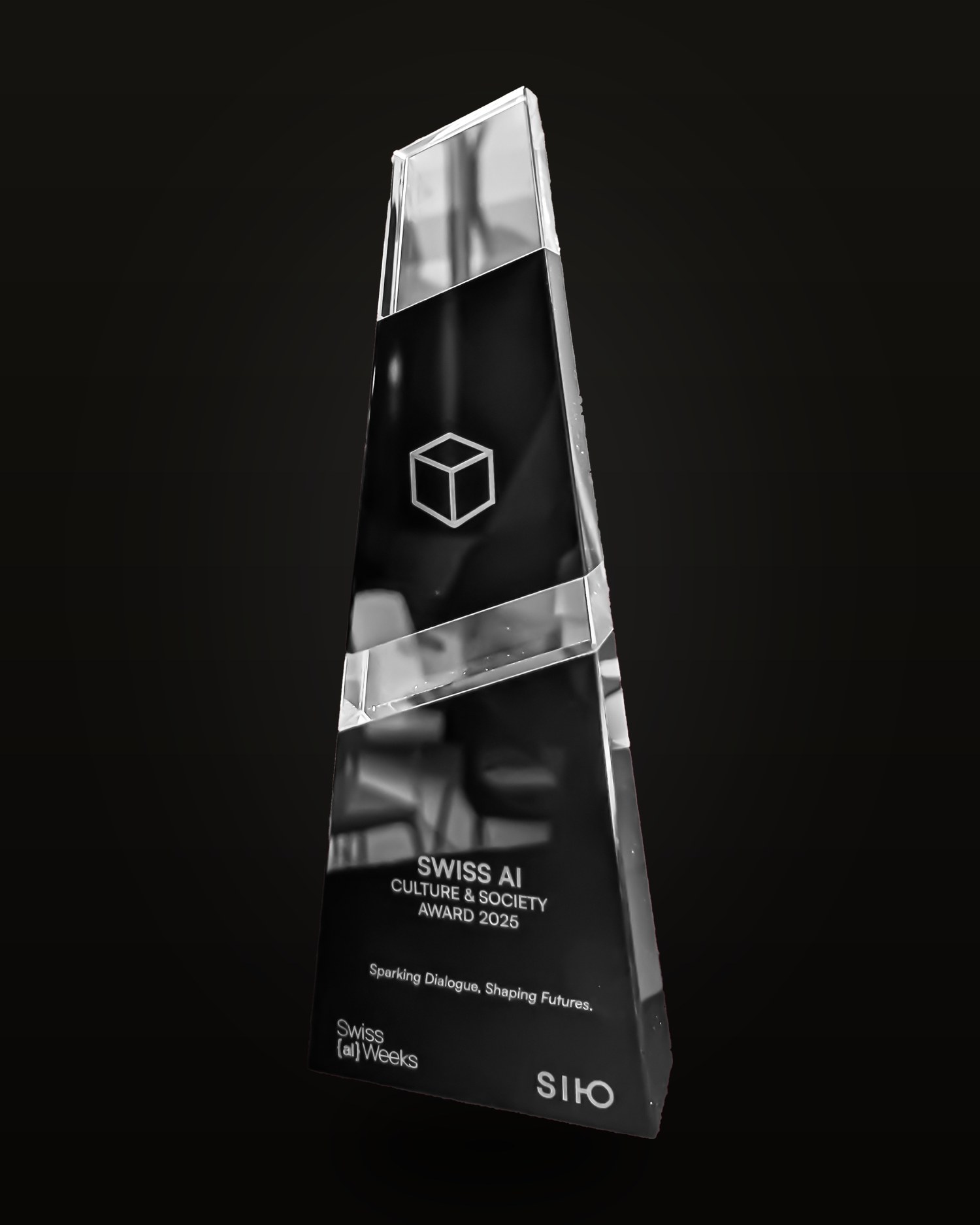 The AI Awards — the Swiss AI Culture & Society Award 2025 trophy, conceived by Shan Deliar